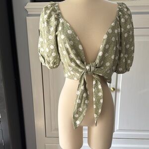 Vero Moda Olive Polka Dot Tie-Front Blouse